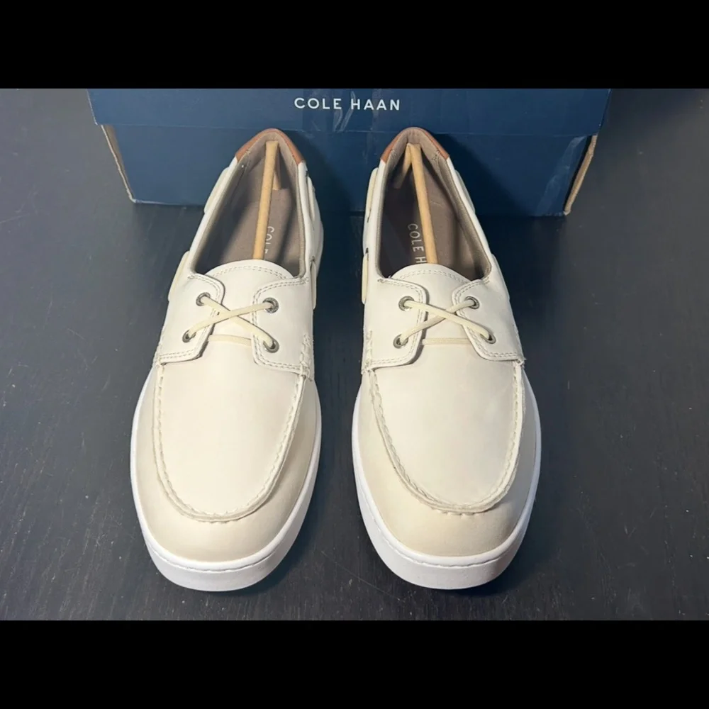 Cole Haan Nantucket Boat Shoes Leather Whitecap Grey Nubuck/Optic White Mens 10M